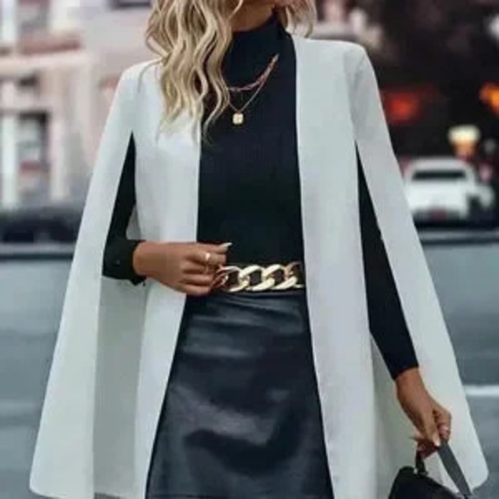 White Elegant Women's Open Front Cape Blazer